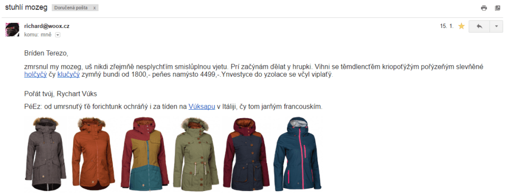 Ukázka mailingu eshopu Woox